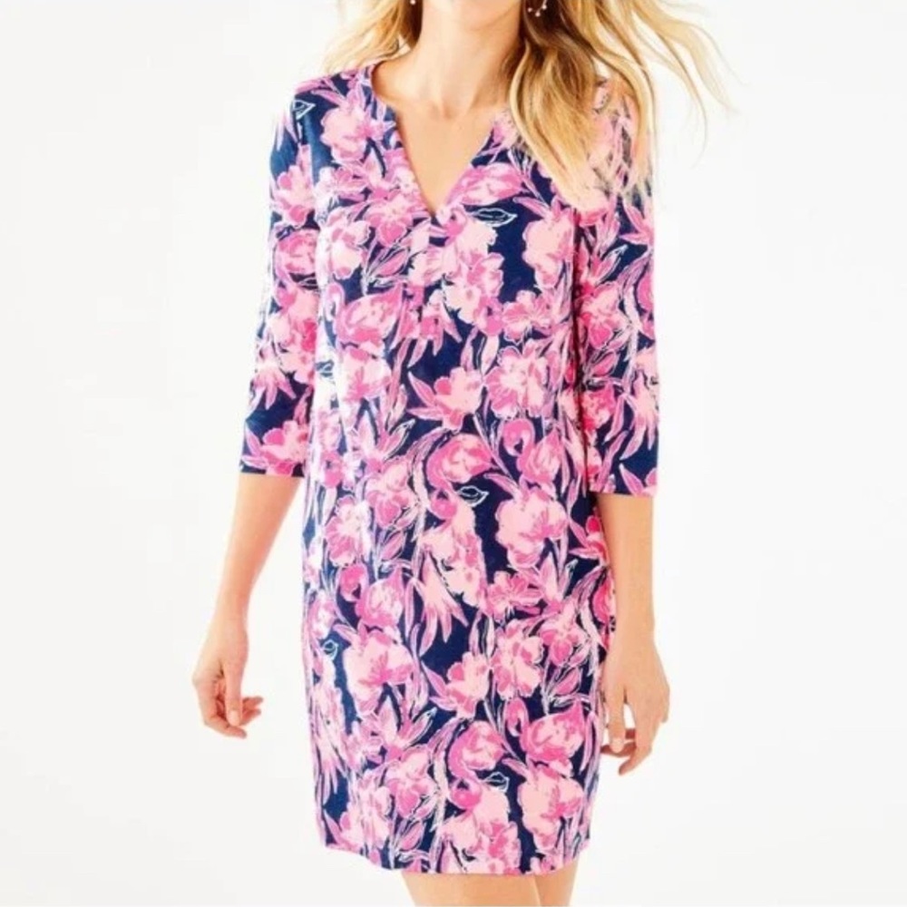🦩💕NEW Lilly Pulitzer Daphine Dress Inky Navy Flamingle